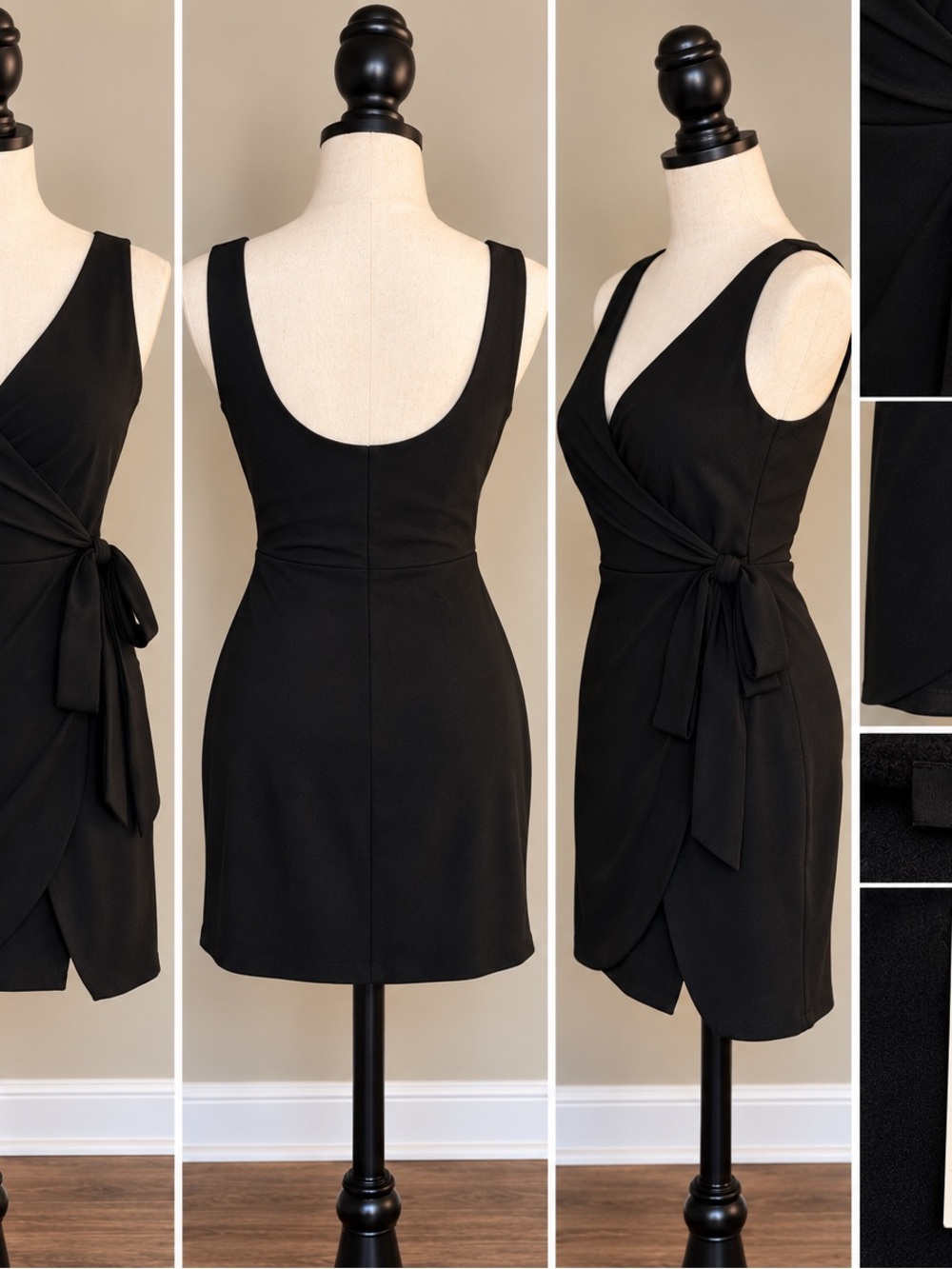 Express Black Mini Wrap Dress with Side Tie
